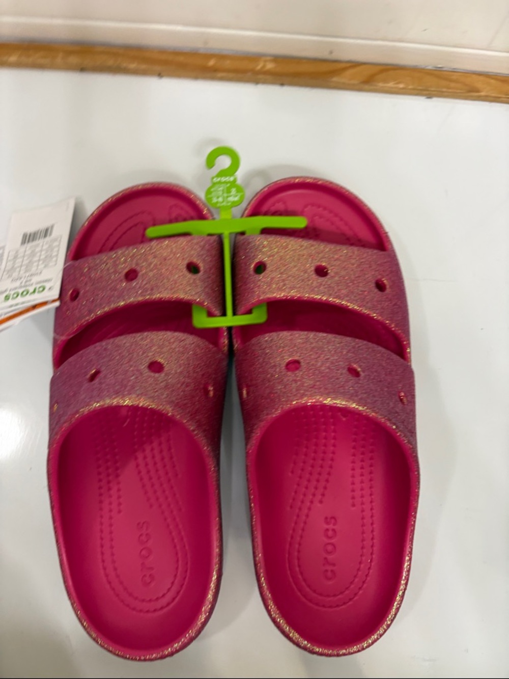 NWT CROCS Classic Iridescent glitter Glitter Hot Pink Dual-Strap Slide Sandals - Picture 6 of 9